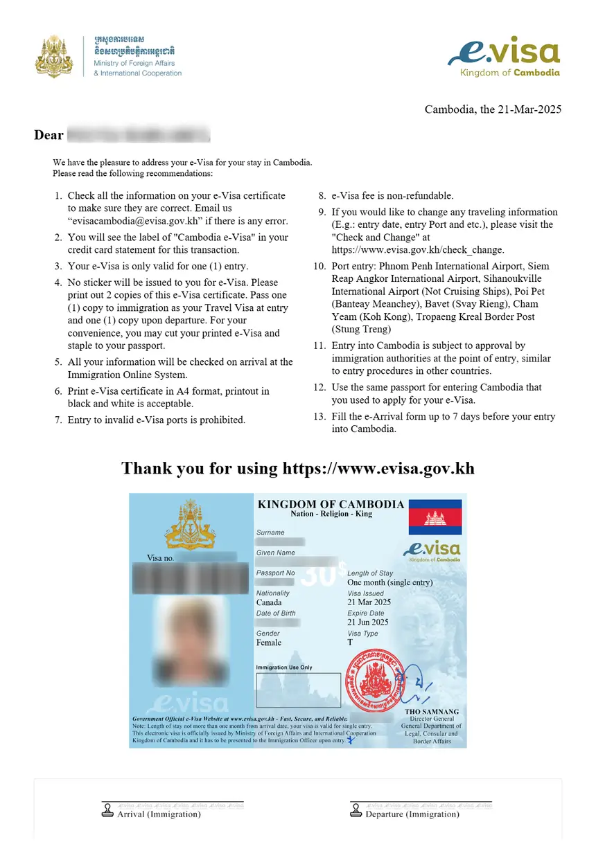 Exemple visa Cambodge